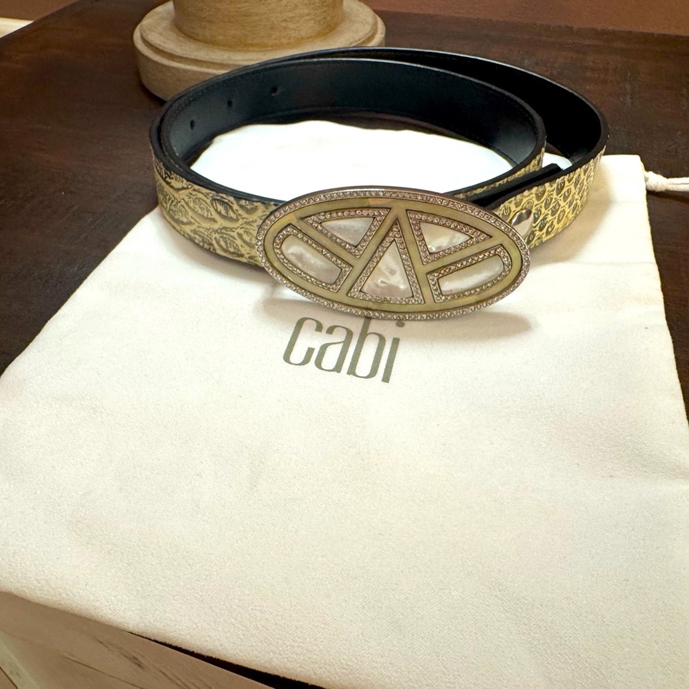 CAbi faux skin belt with Intricate mother of pearl Buckle